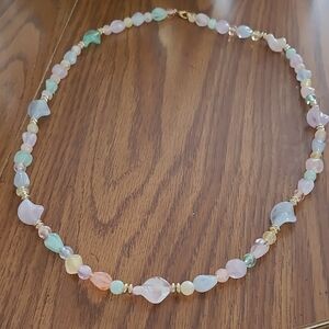 Vintage Pastel Multi-Bead Necklace with Gold Accents